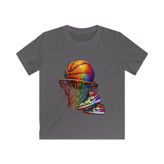 Kids Basketball T‑Shirt — Colorful Sneaker & Net Graphic Tee