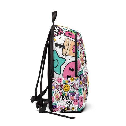 Doodle Sticker Print Backpack — "Dream Big" Cute Emoji School Bag