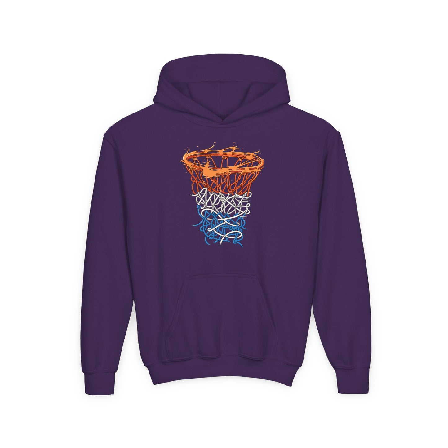 Youth Basketball Hoodie – Orange & Blue Hoop Graphic