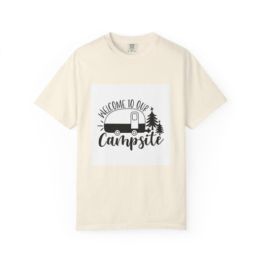 Campsite Camper T-Shirt — "Welcome to Our Campsite" Vintage RV Tee