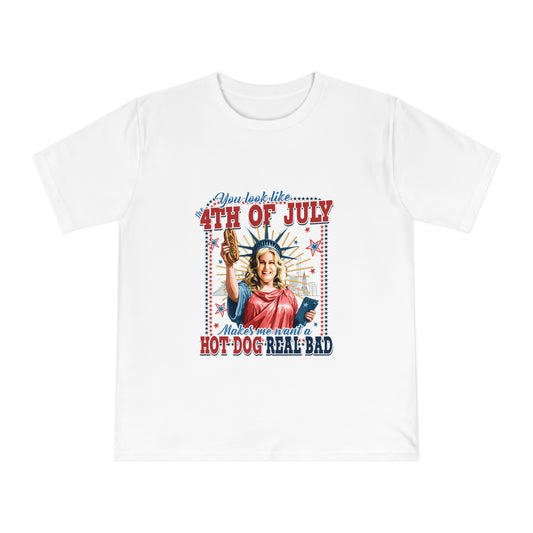 4th of July Hot Dog T-Shirt — Patriotic Retro Statue of Liberty BBQ Tee