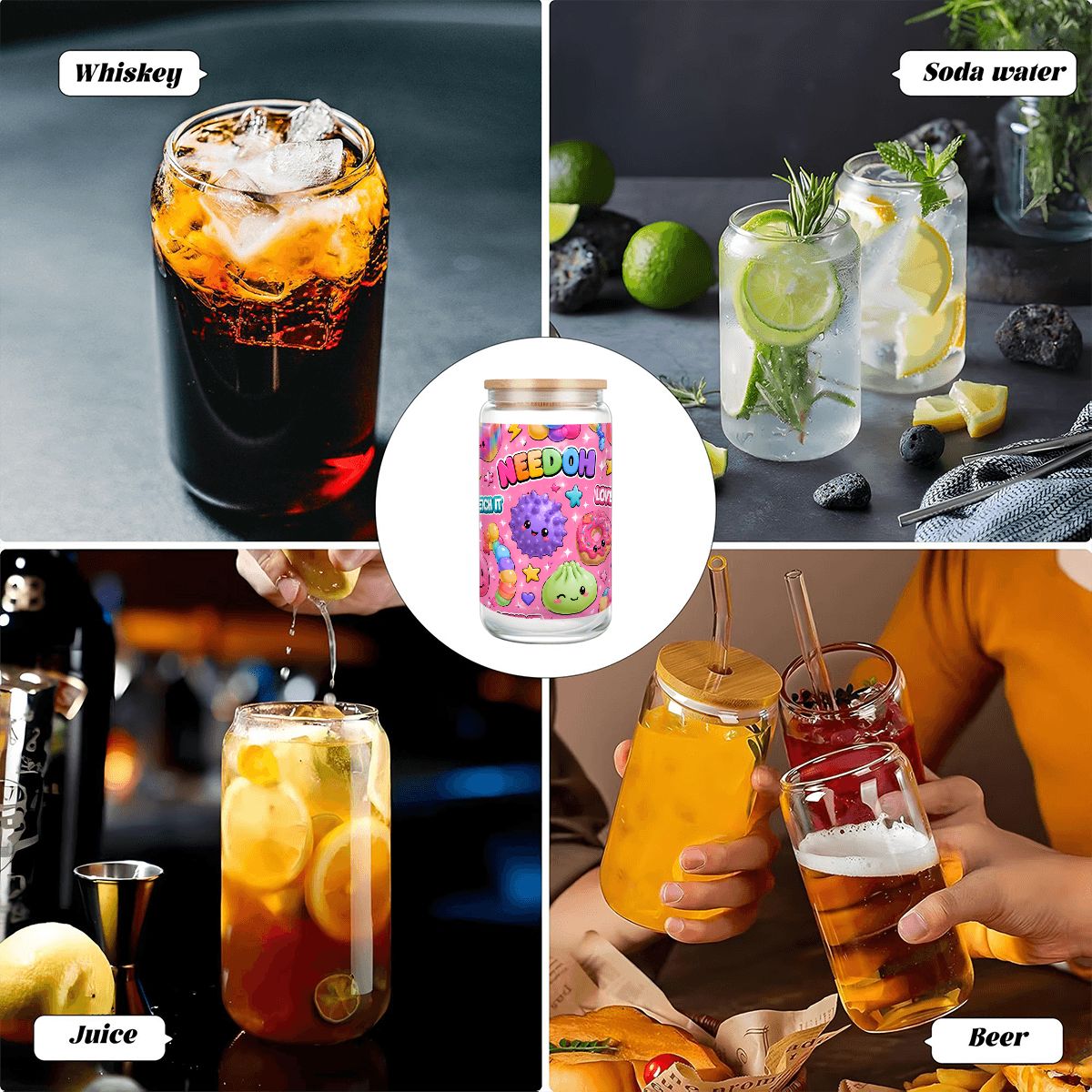 Glass Tumbler with Straw Bamboo Lid (16oz) Needoh backpack 2