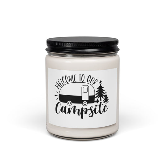 Campsite Soy Candle 9oz — “Welcome to Our Campsite” Rustic Camper Scented Candle