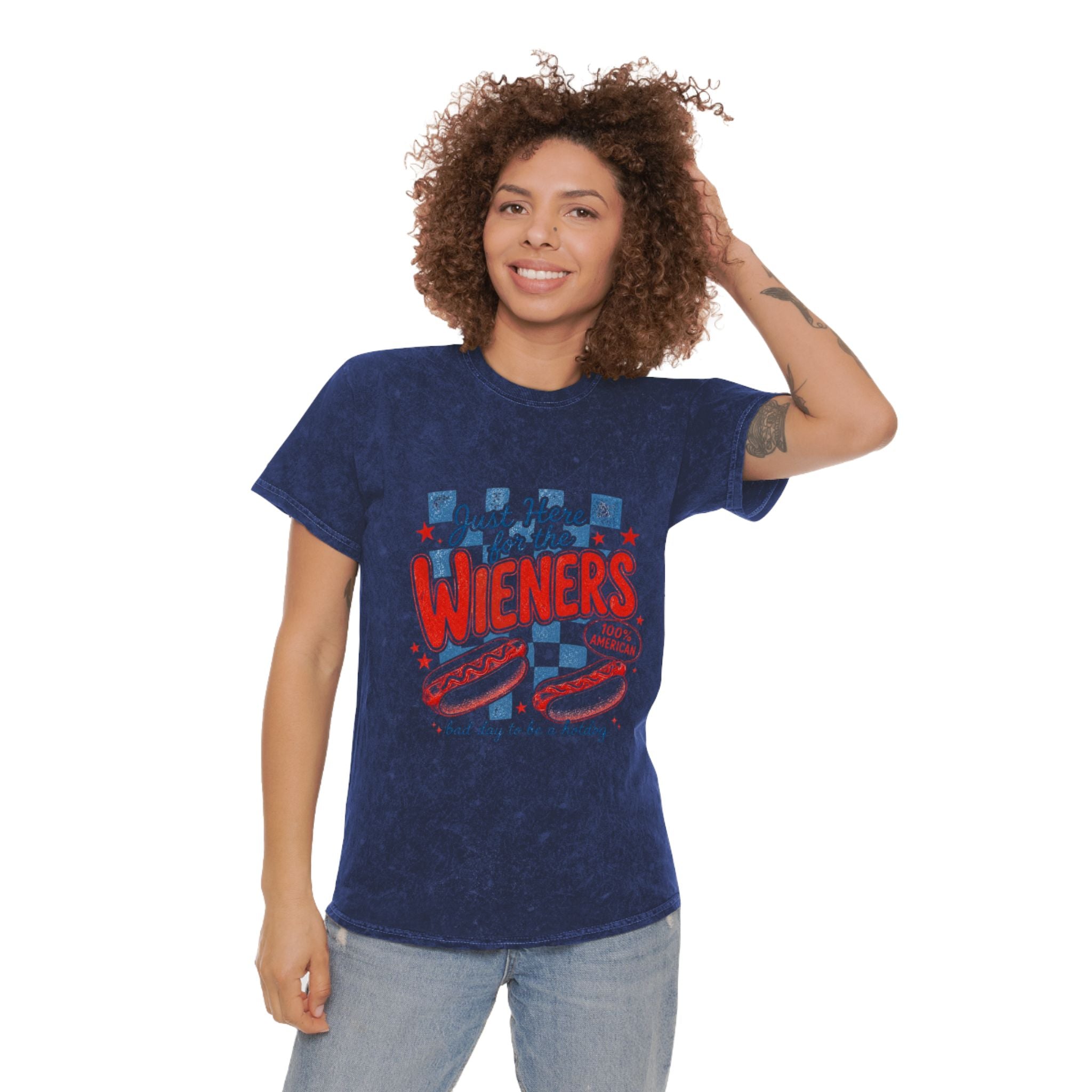 Just Here for the Wieners Mineral Wash T‑Shirt — Funny Hot Dog BBQ Tee