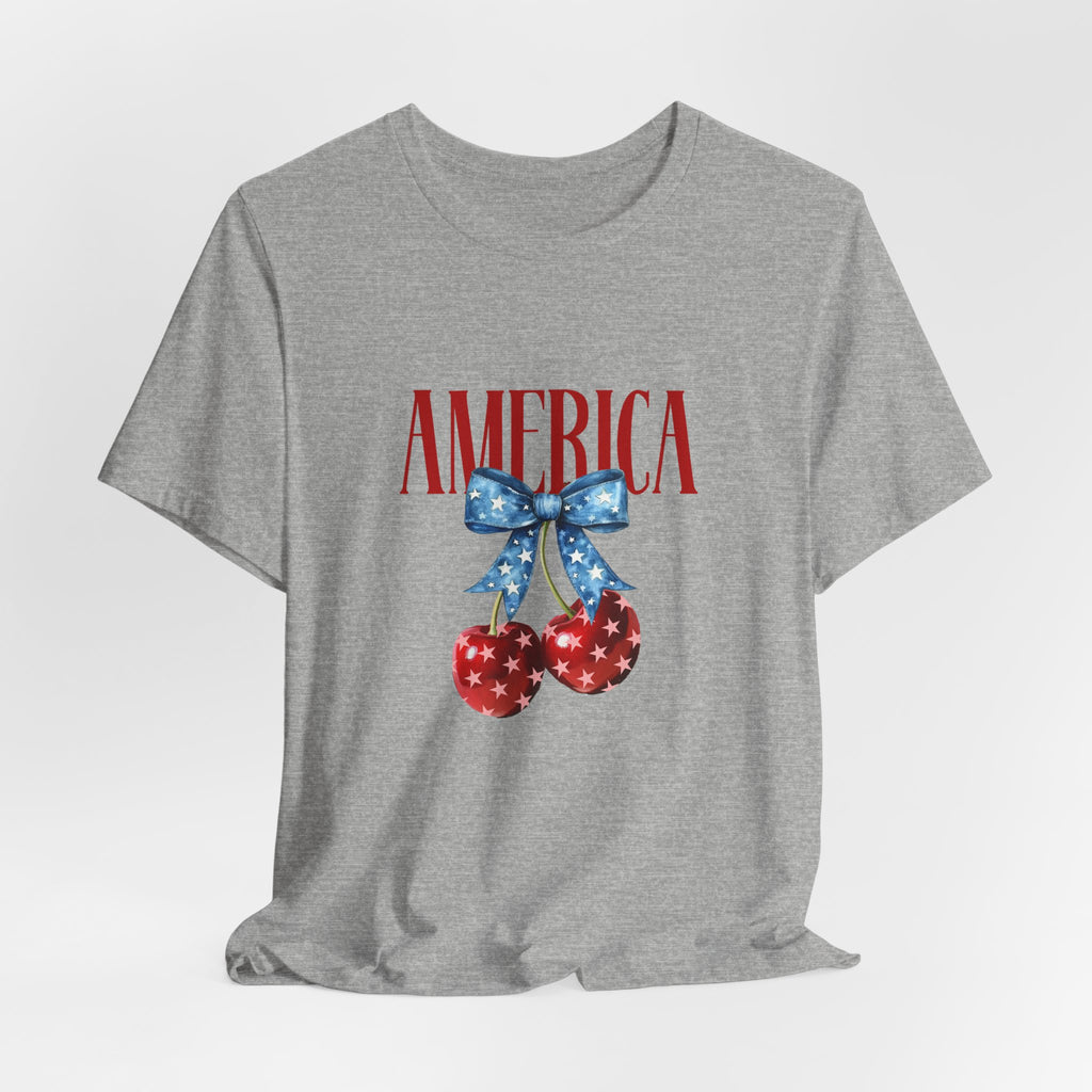 America Cherry Graphic Tee – Patriotic 4th of July Shirt