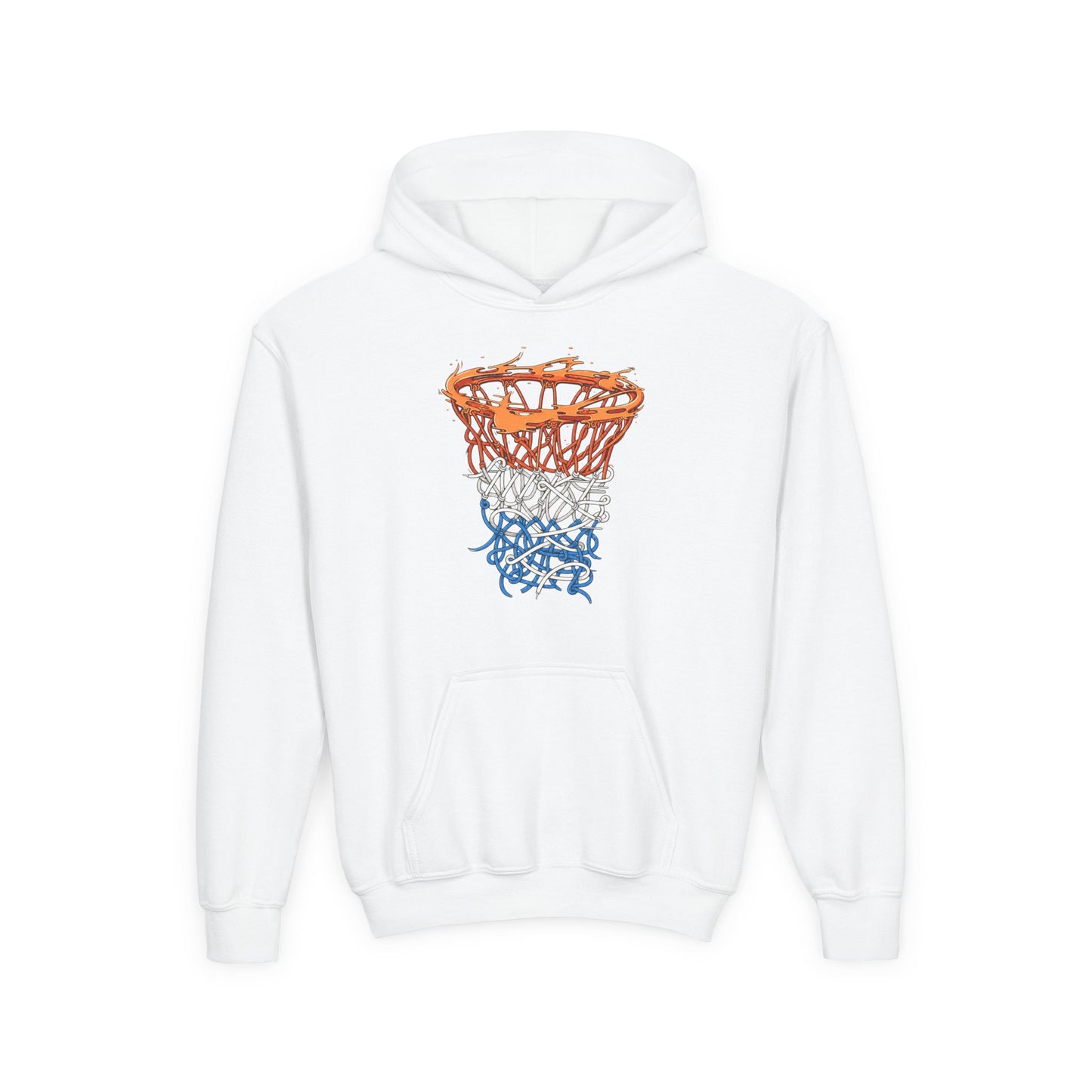 Youth Basketball Hoodie – Orange & Blue Hoop Graphic