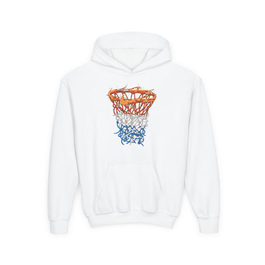 Youth Basketball Hoodie – Orange & Blue Hoop Graphic