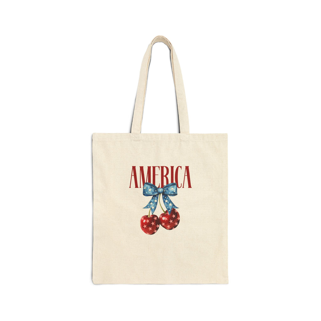America Cherry Tote Bag — Patriotic Cotton Canvas Grocery Tote