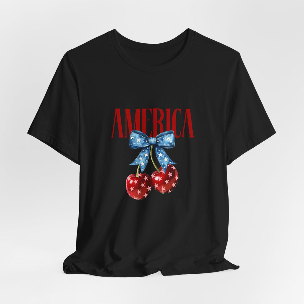 America Cherry Graphic Tee – Patriotic 4th of July Shirt