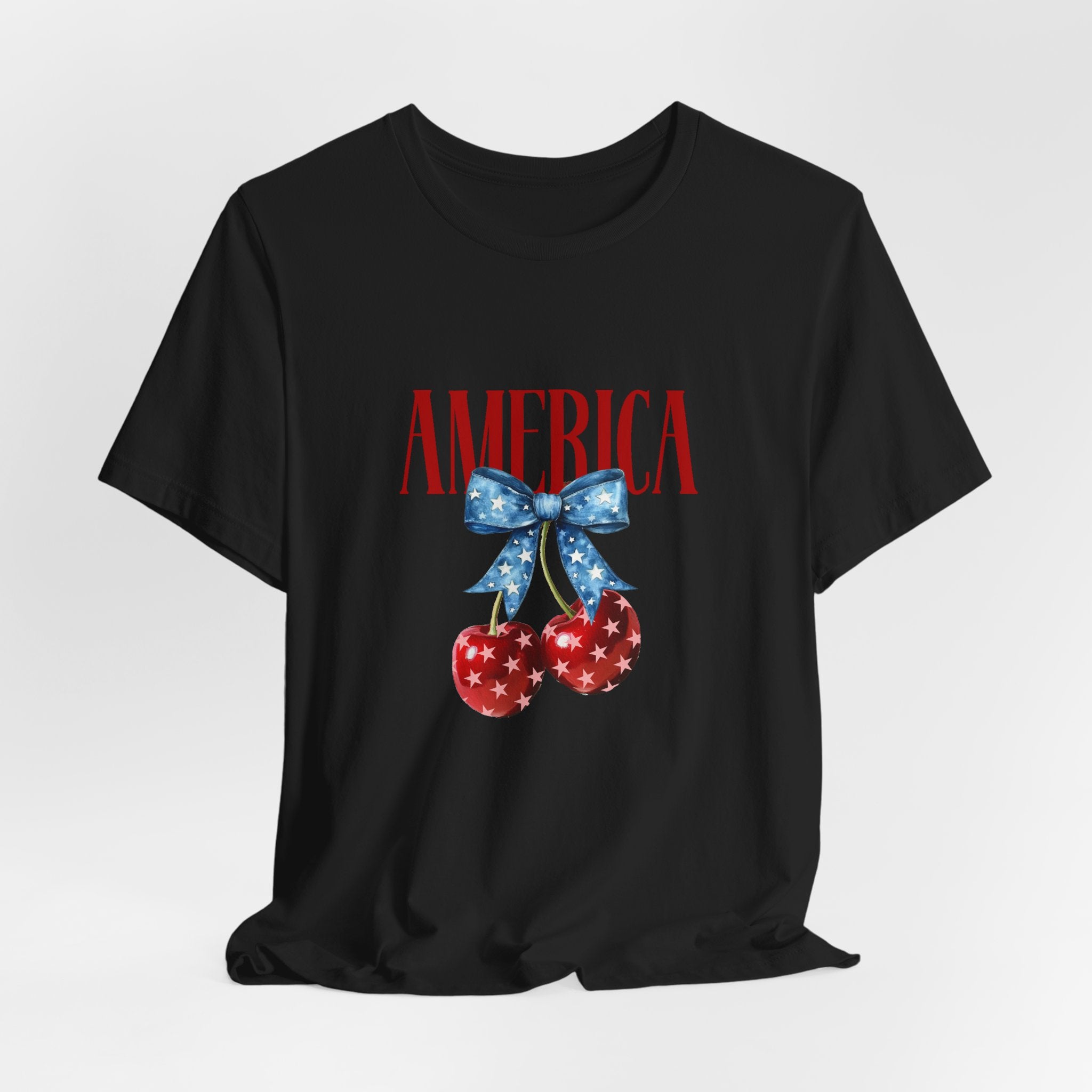 America Cherry Graphic Tee – Patriotic 4th of July Shirt