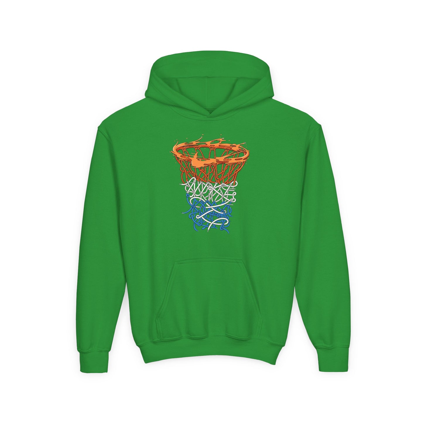 Youth Basketball Hoodie – Orange & Blue Hoop Graphic