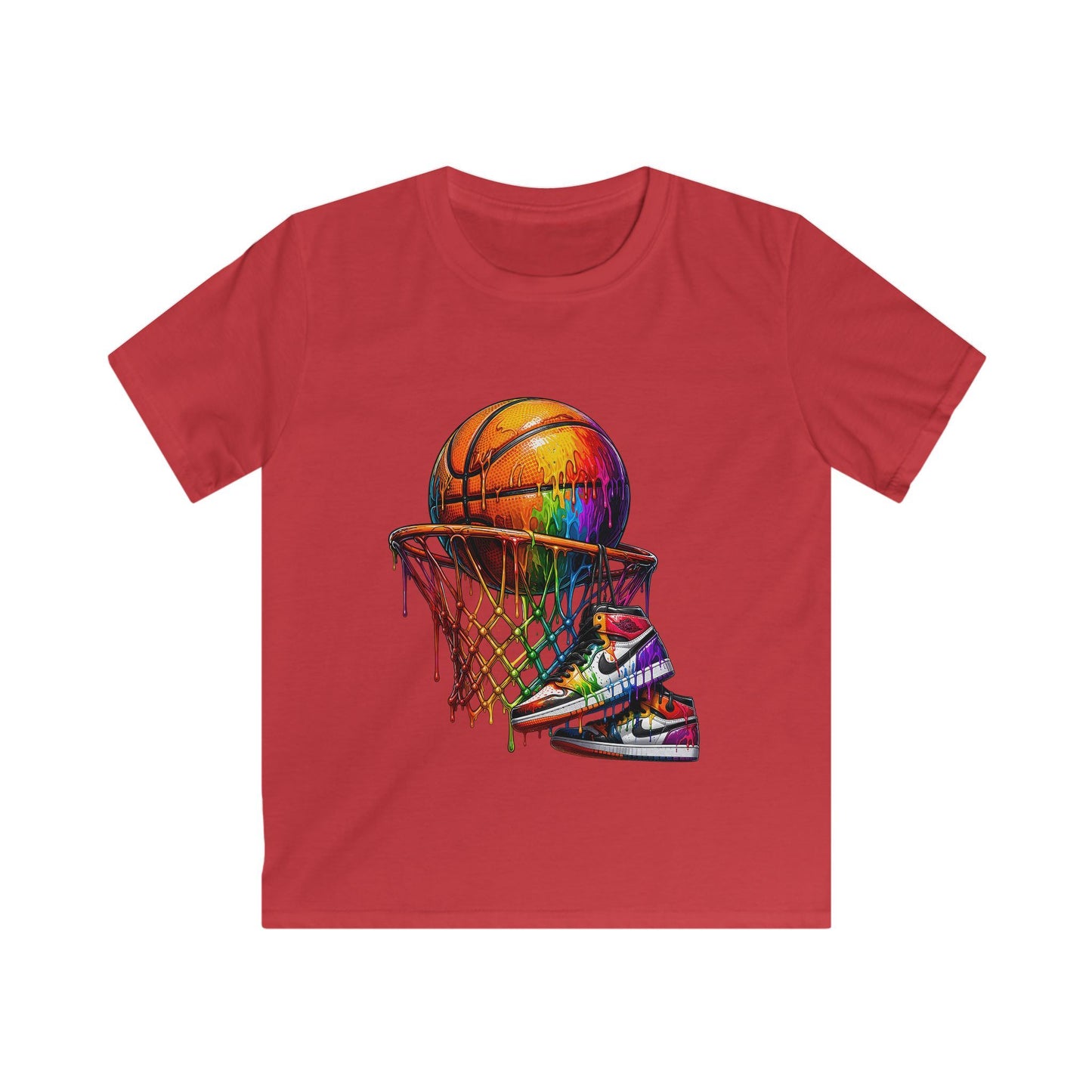 Kids Basketball T‑Shirt — Colorful Sneaker & Net Graphic Tee