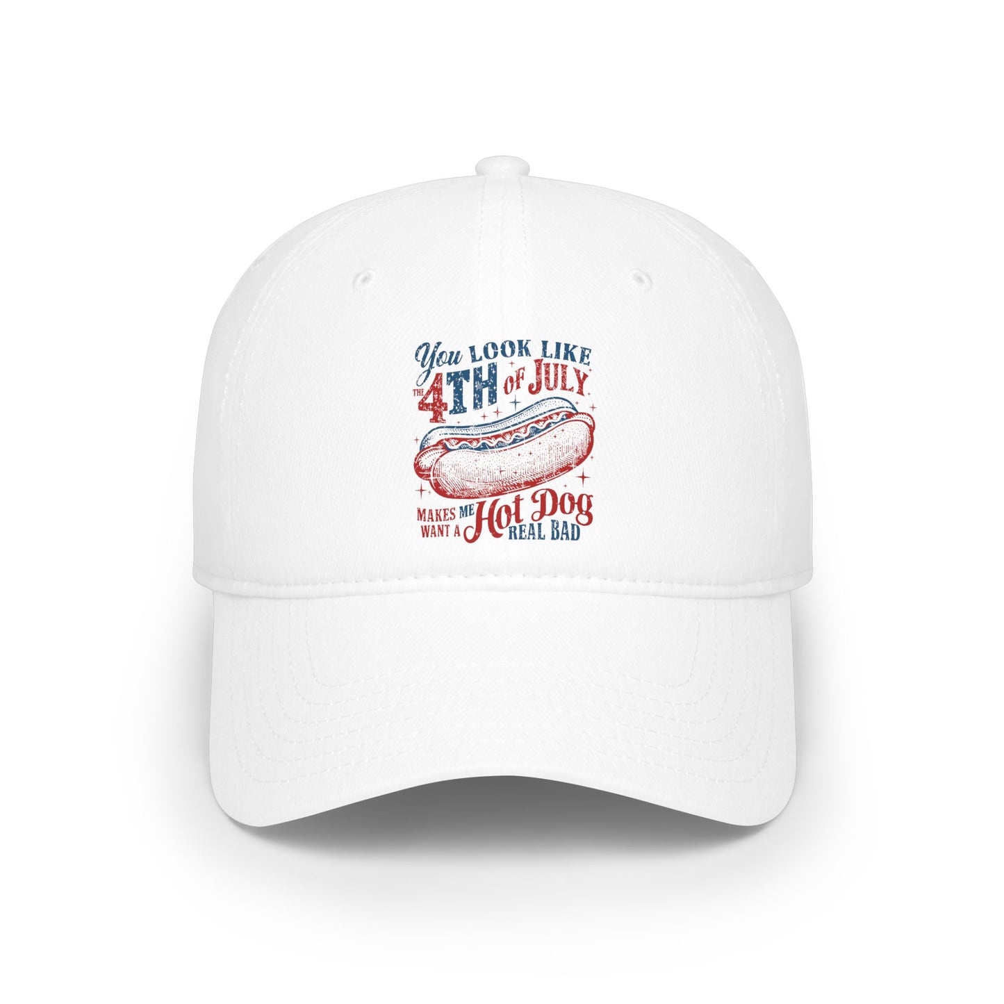 4th of July Hot Dog Baseball Cap — Fourth of July Patriotic Summer Hat