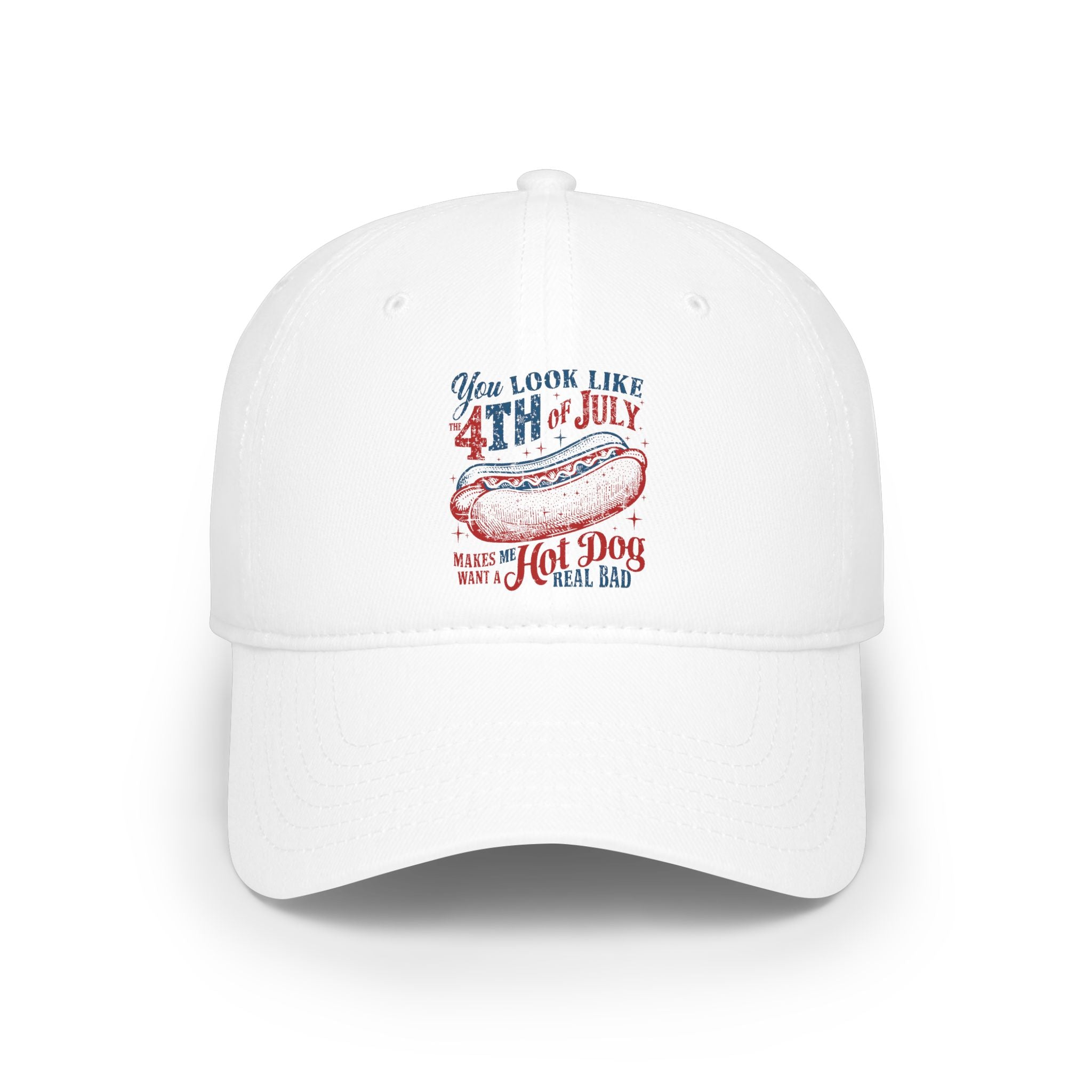 4th of July Hot Dog Baseball Cap — Fourth of July Patriotic Summer Hat