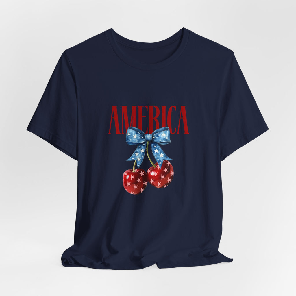 America Cherry Graphic Tee – Patriotic 4th of July Shirt