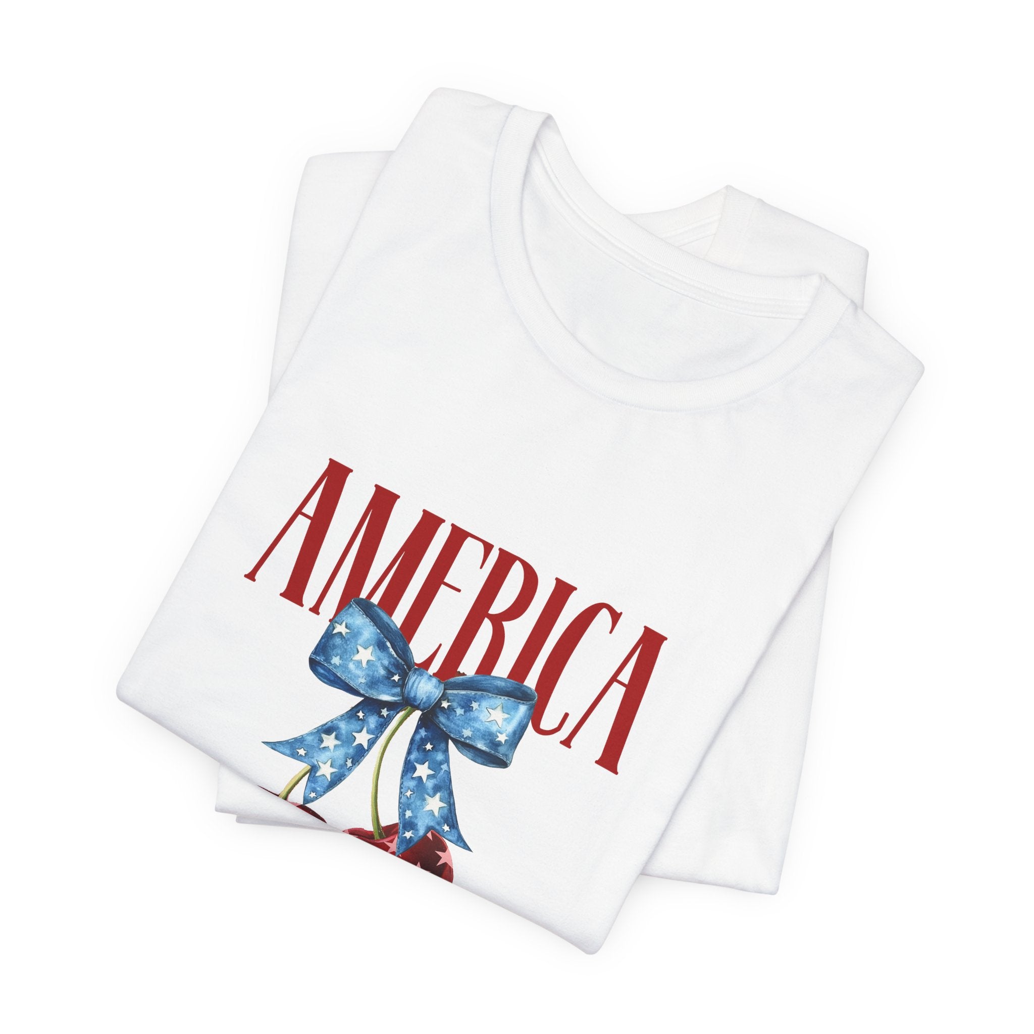 America Cherry Graphic Tee – Patriotic 4th of July Shirt