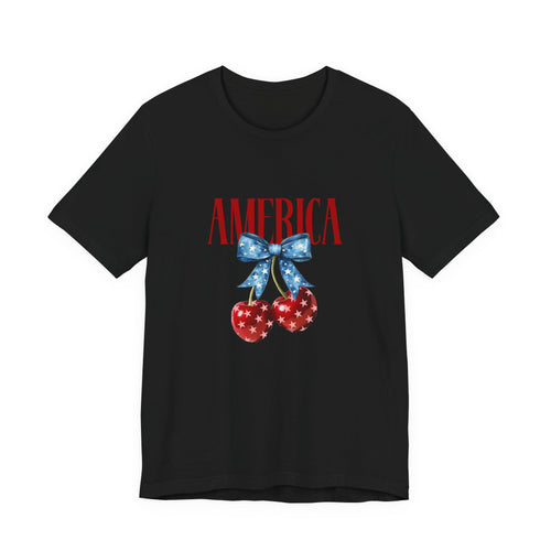 America Cherry Graphic Tee – Patriotic 4th of July Shirt