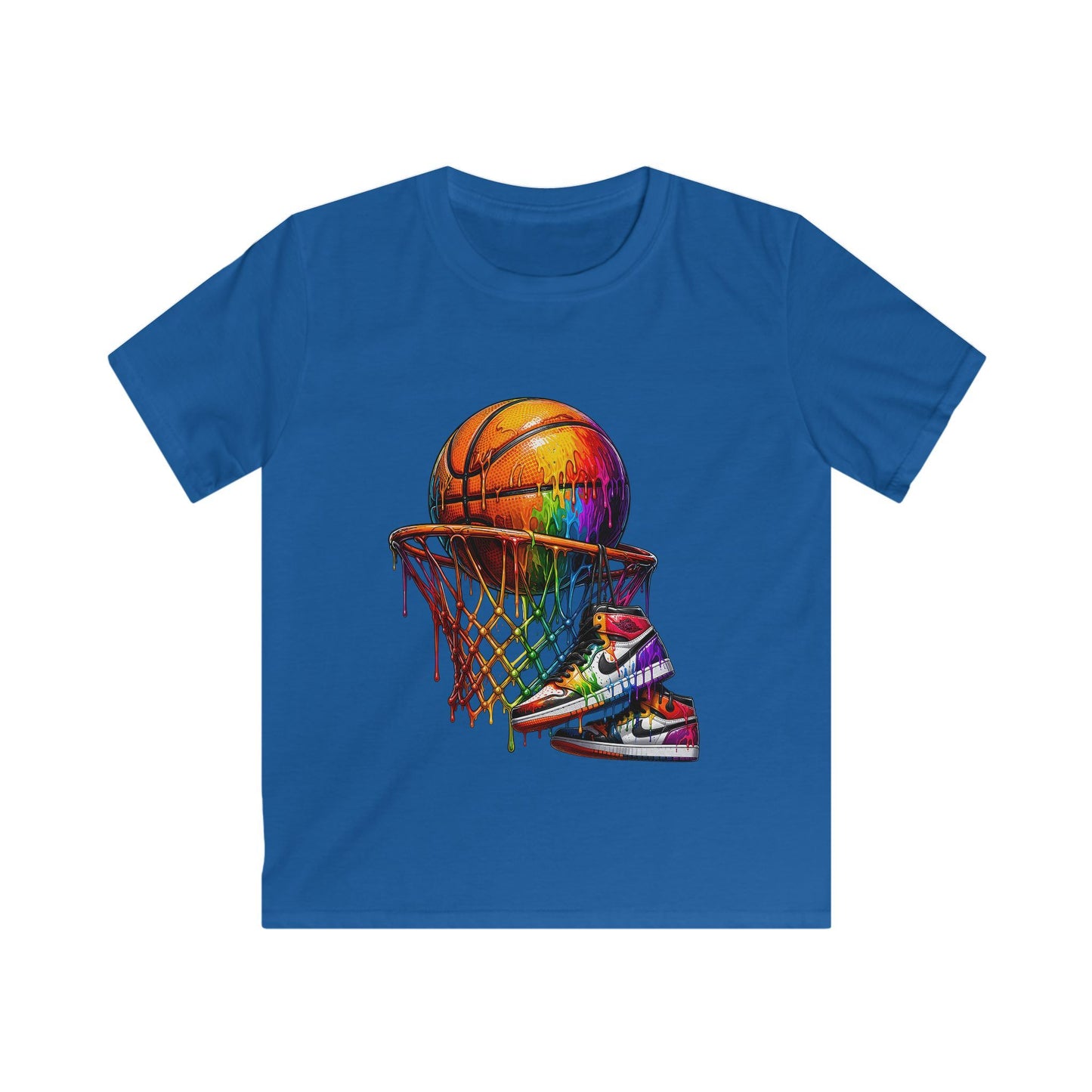 Kids Basketball T‑Shirt — Colorful Sneaker & Net Graphic Tee