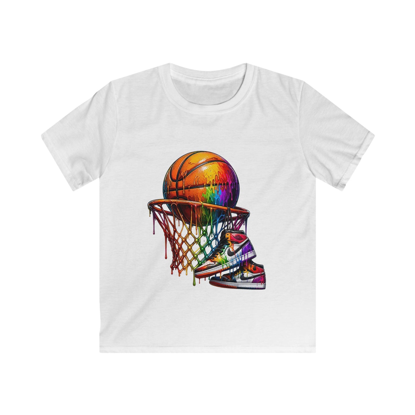 Kids Basketball T‑Shirt — Colorful Sneaker & Net Graphic Tee