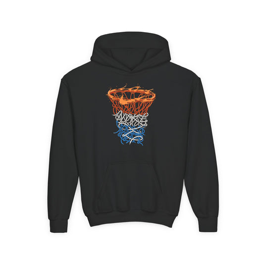 Youth Basketball Hoodie – Orange & Blue Hoop Graphic