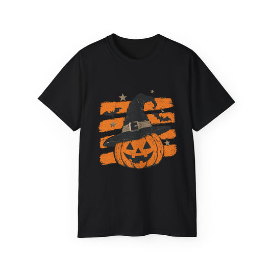 Halloween Jack-O'-Lantern Tee — Pumpkin with Witch Hat Graphic
