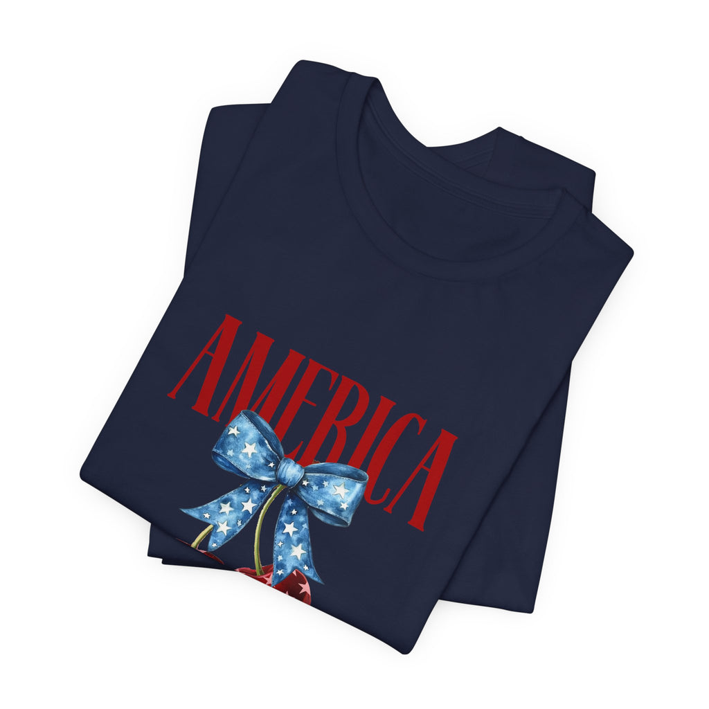 America Cherry Graphic Tee – Patriotic 4th of July Shirt
