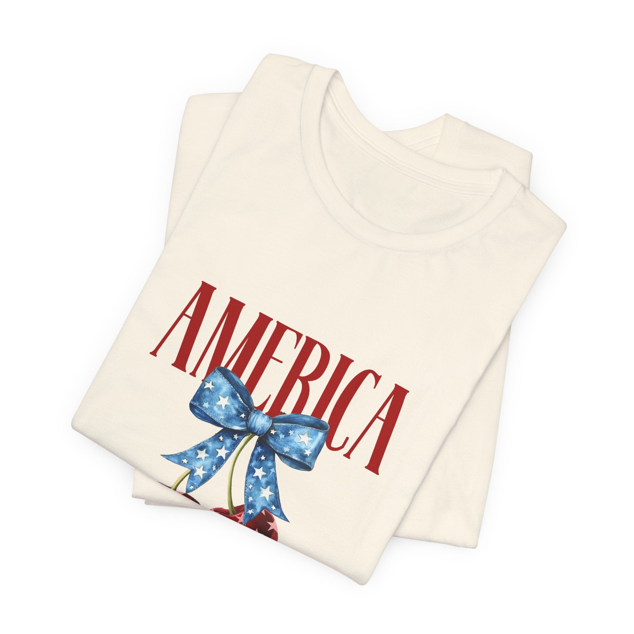 America Cherry Graphic Tee – Patriotic 4th of July Shirt