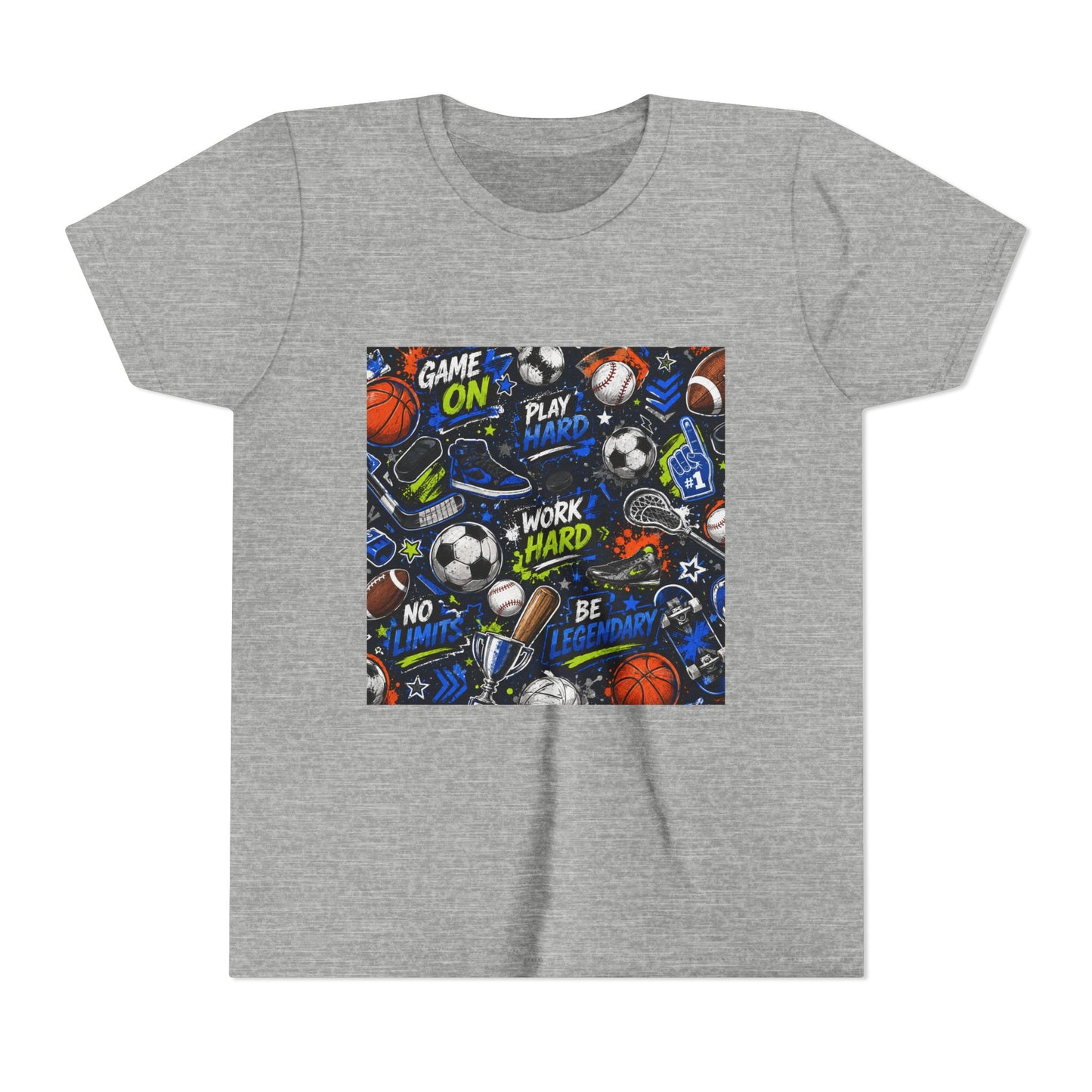 Youth Sports Graphic Tee — "Game On" Motivational Athletic Pattern
