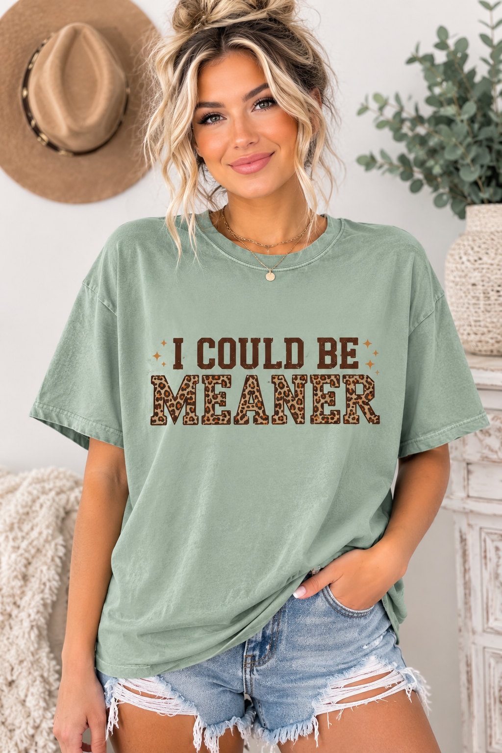 I Could Be Meaner Leopard Print T-Shirt