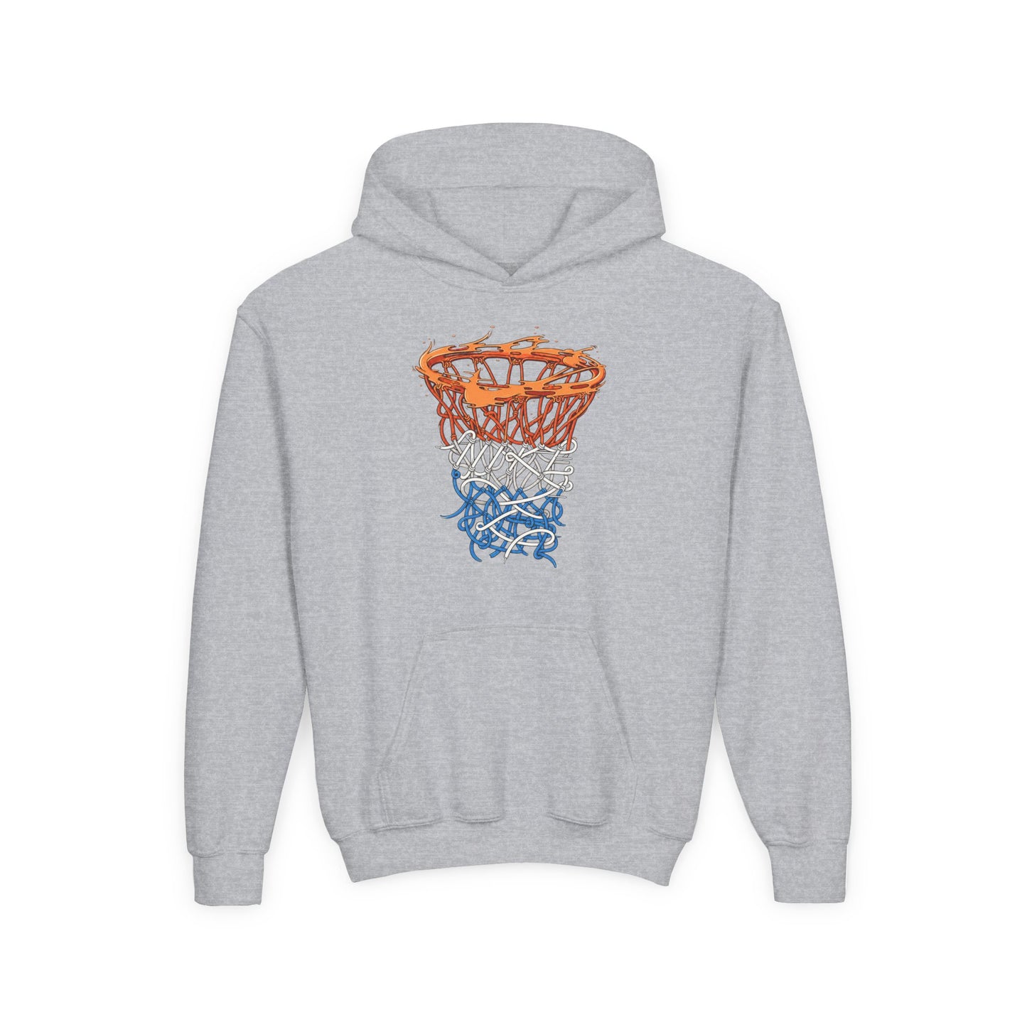 Youth Basketball Hoodie – Orange & Blue Hoop Graphic