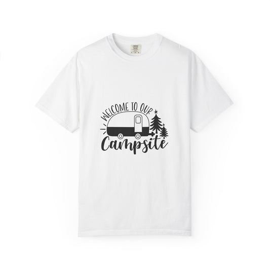 Campsite Camper T-Shirt — "Welcome to Our Campsite" Vintage RV Tee