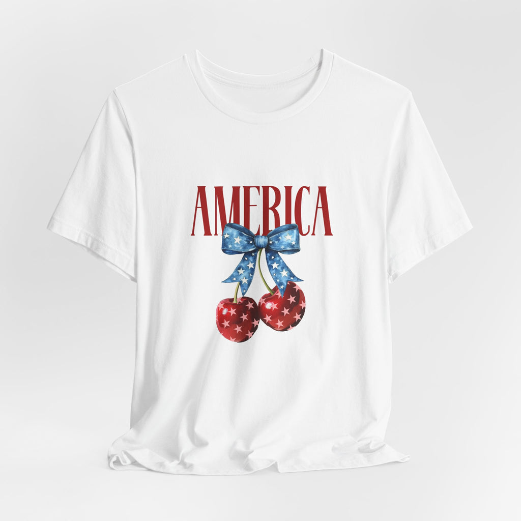 America Cherry Graphic Tee – Patriotic 4th of July Shirt