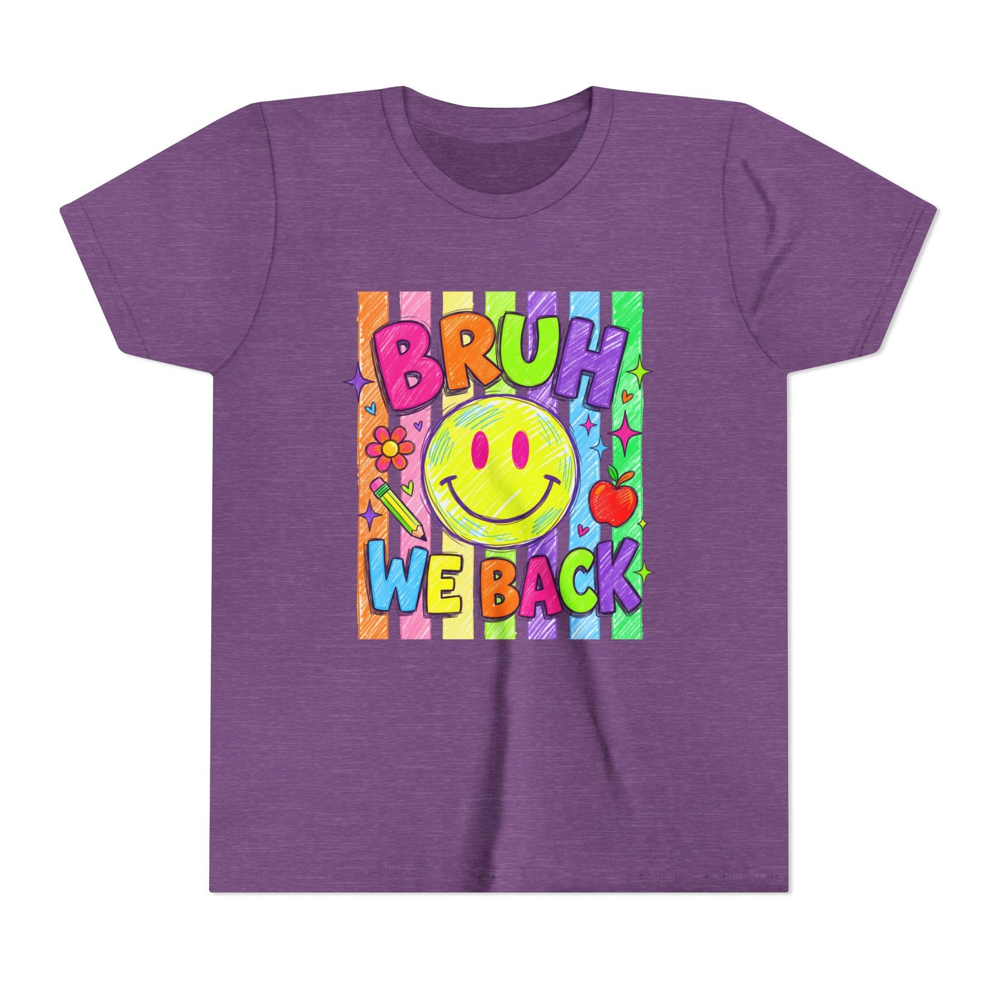 Youth Tee — "Bruh We Back" Colorful Smile Graphic