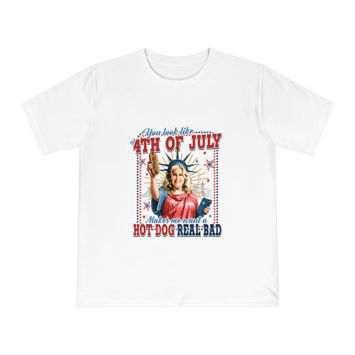 4th of July Hot Dog T-Shirt — Patriotic Retro Statue of Liberty BBQ Tee
