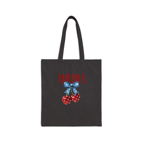 America Cherry Tote Bag — Patriotic Cotton Canvas Grocery Tote