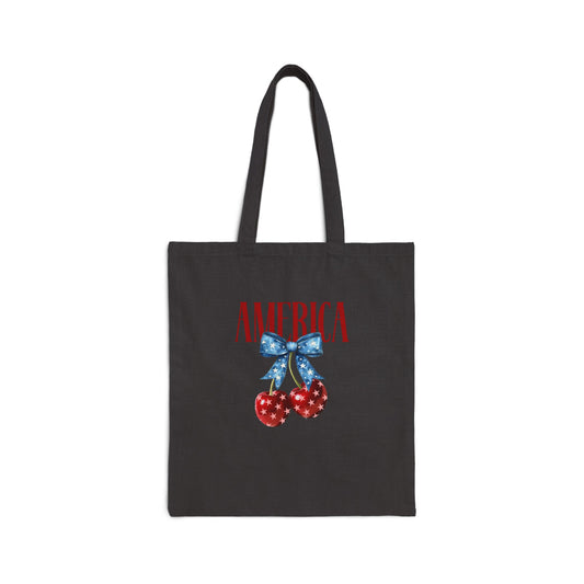 America Cherry Tote Bag — Patriotic Cotton Canvas Grocery Tote