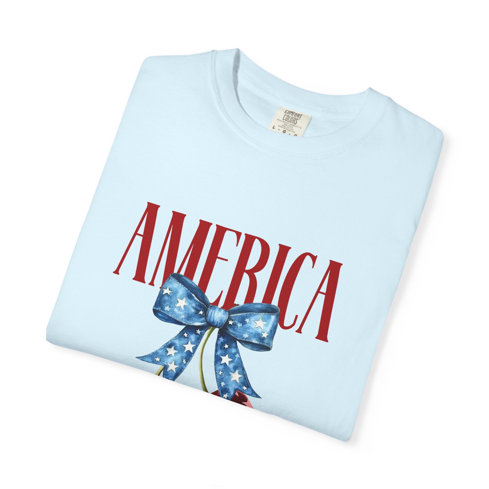 America Cherry Graphic T‑Shirt — Patriotic Stars & Stripes Bow Tee