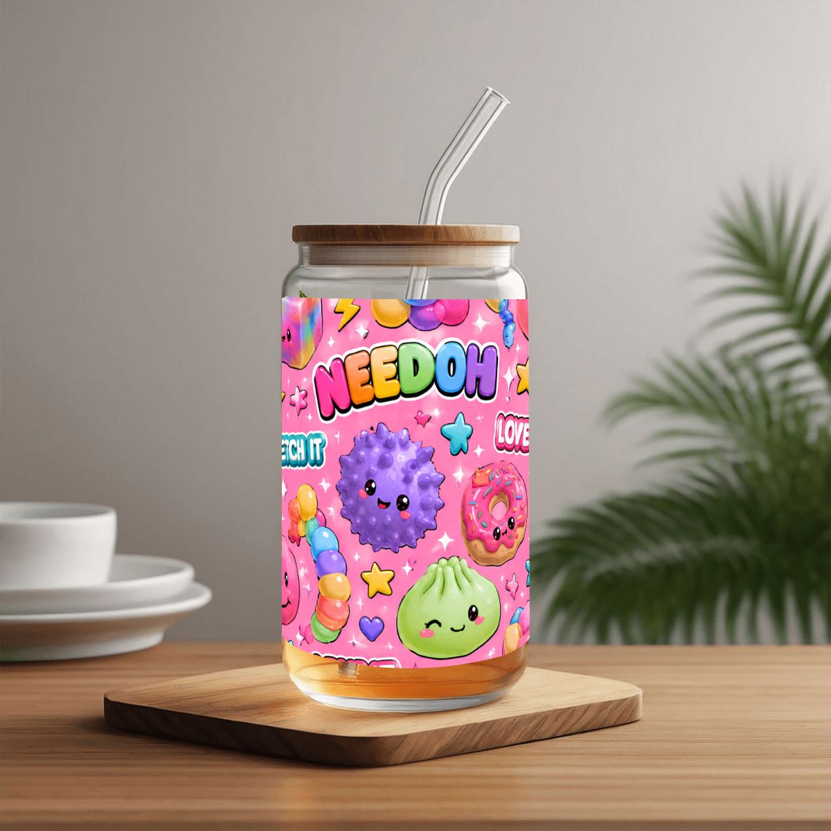 Glass Tumbler with Straw  Bamboo Lid  (16oz) Needoh backpack 2