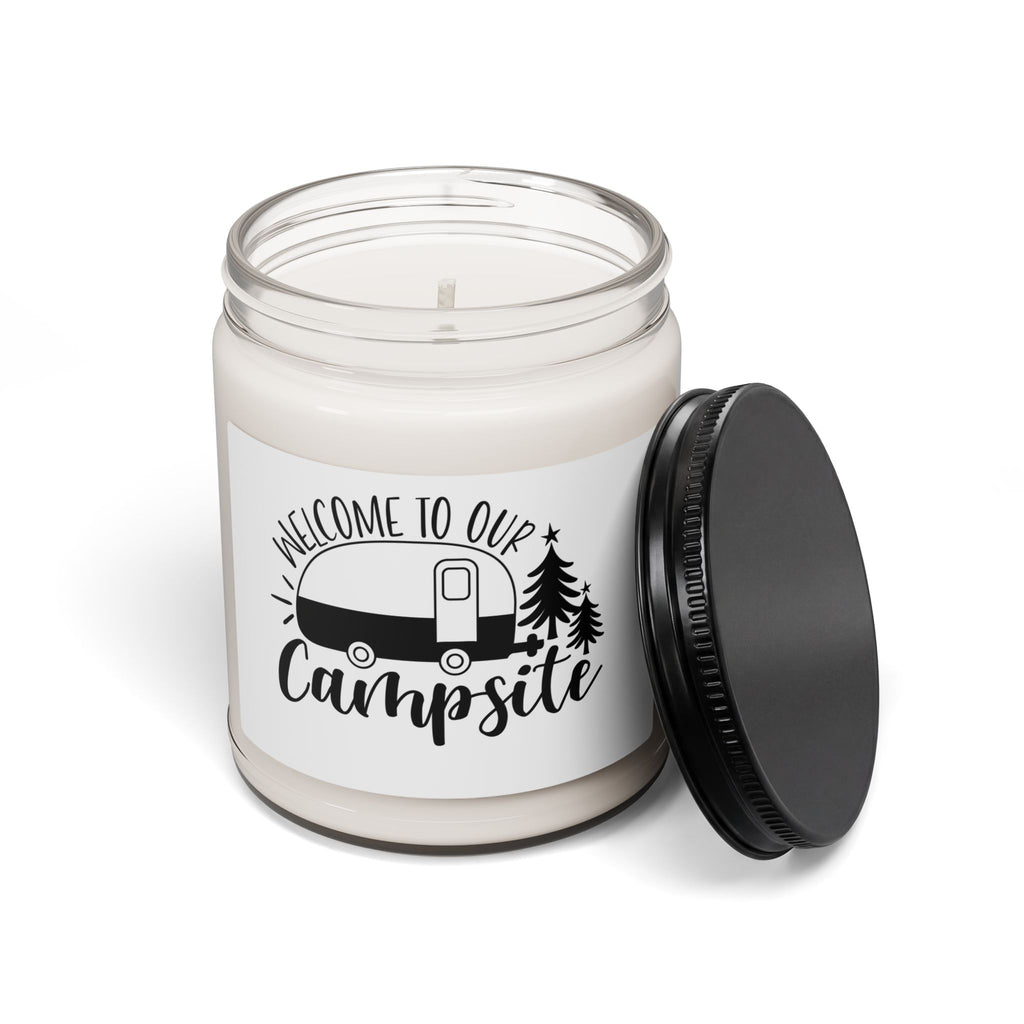 Campsite Soy Candle 9oz — “Welcome to Our Campsite” Rustic Camper Scented Candle