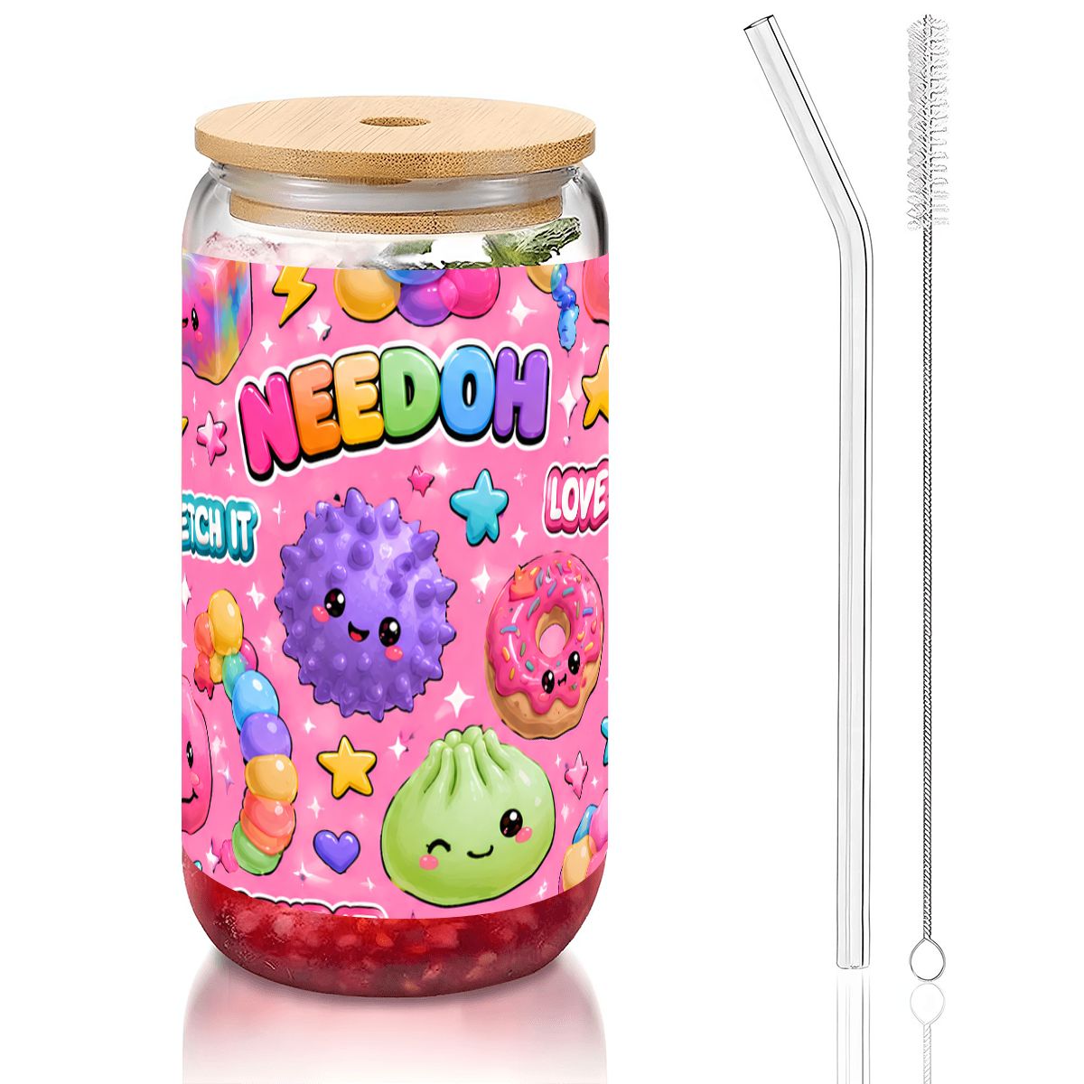 Glass Tumbler with Straw  Bamboo Lid  (16oz) Needoh backpack 2