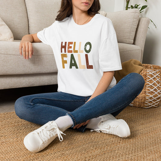 Hello Fall T‑Shirt — Retro Earth Tone Autumn Graphic Tee