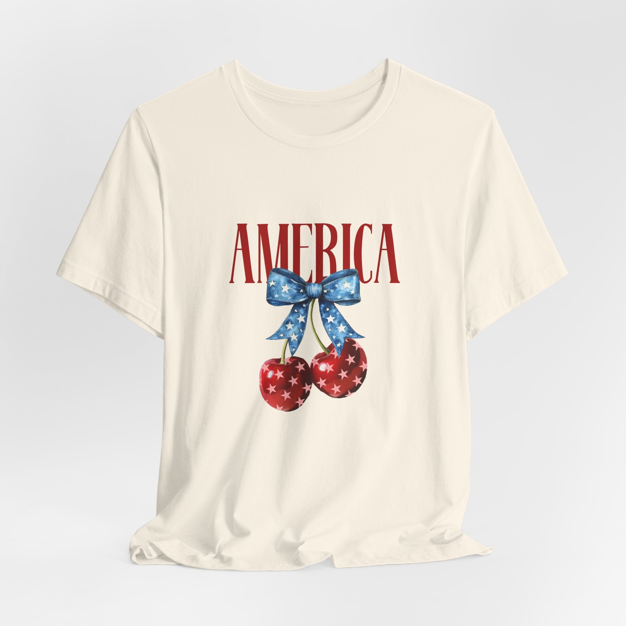 America Cherry Graphic Tee – Patriotic 4th of July Shirt