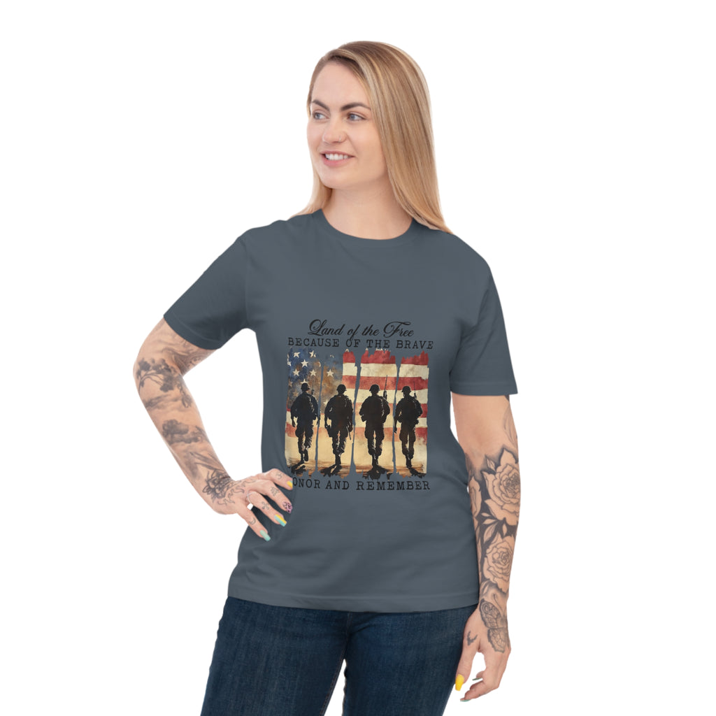 Patriotic T-Shirt - "Land of the Free Because of the Brave" Honor & Remember Military Tee