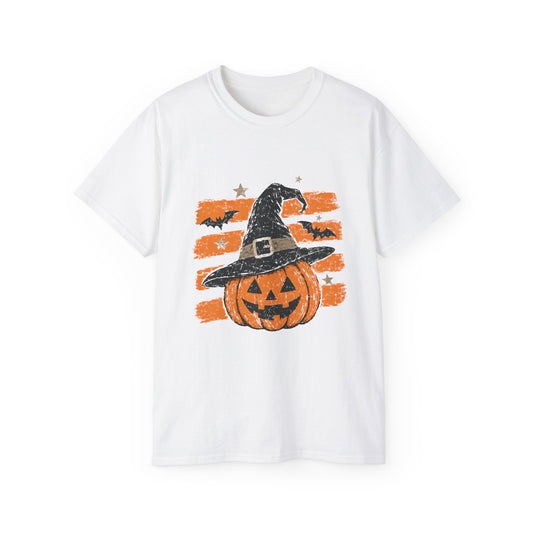 Halloween Jack-O'-Lantern Tee — Pumpkin with Witch Hat Graphic