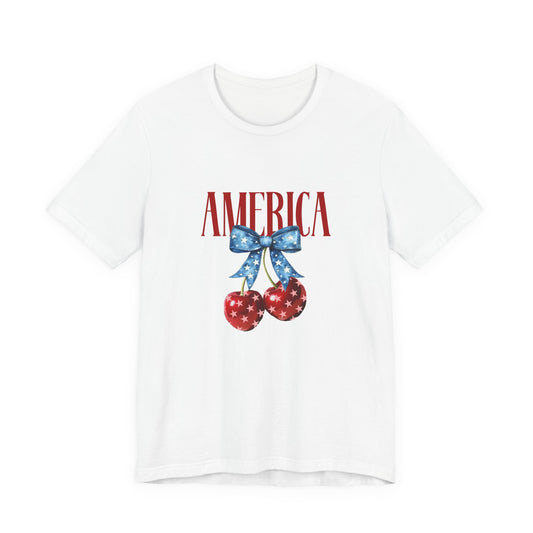 America Cherry Graphic Tee – Patriotic 4th of July Shirt