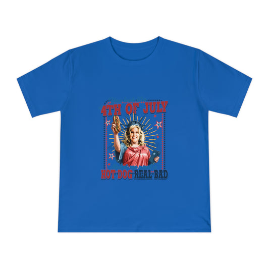 4th of July Hot Dog T-Shirt — Patriotic Retro Statue of Liberty BBQ Tee