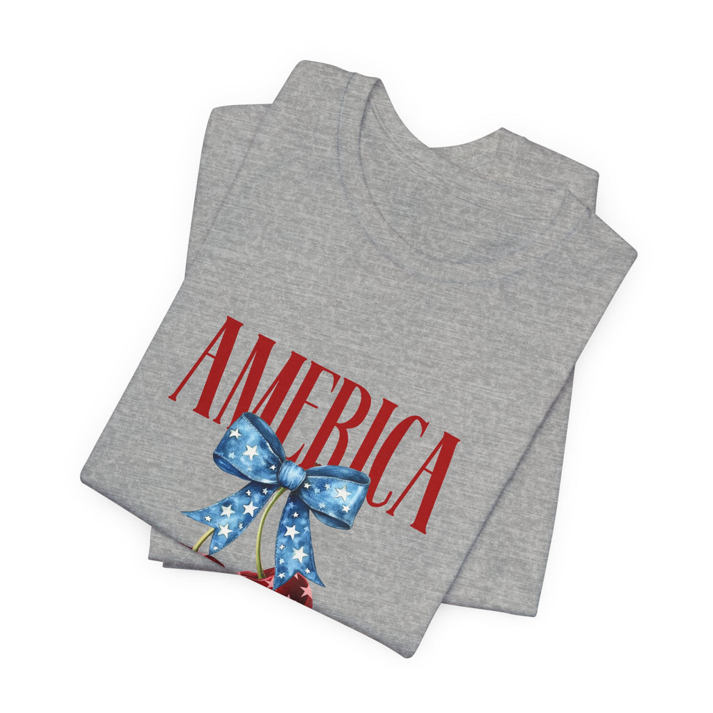 America Cherry Graphic Tee – Patriotic 4th of July Shirt