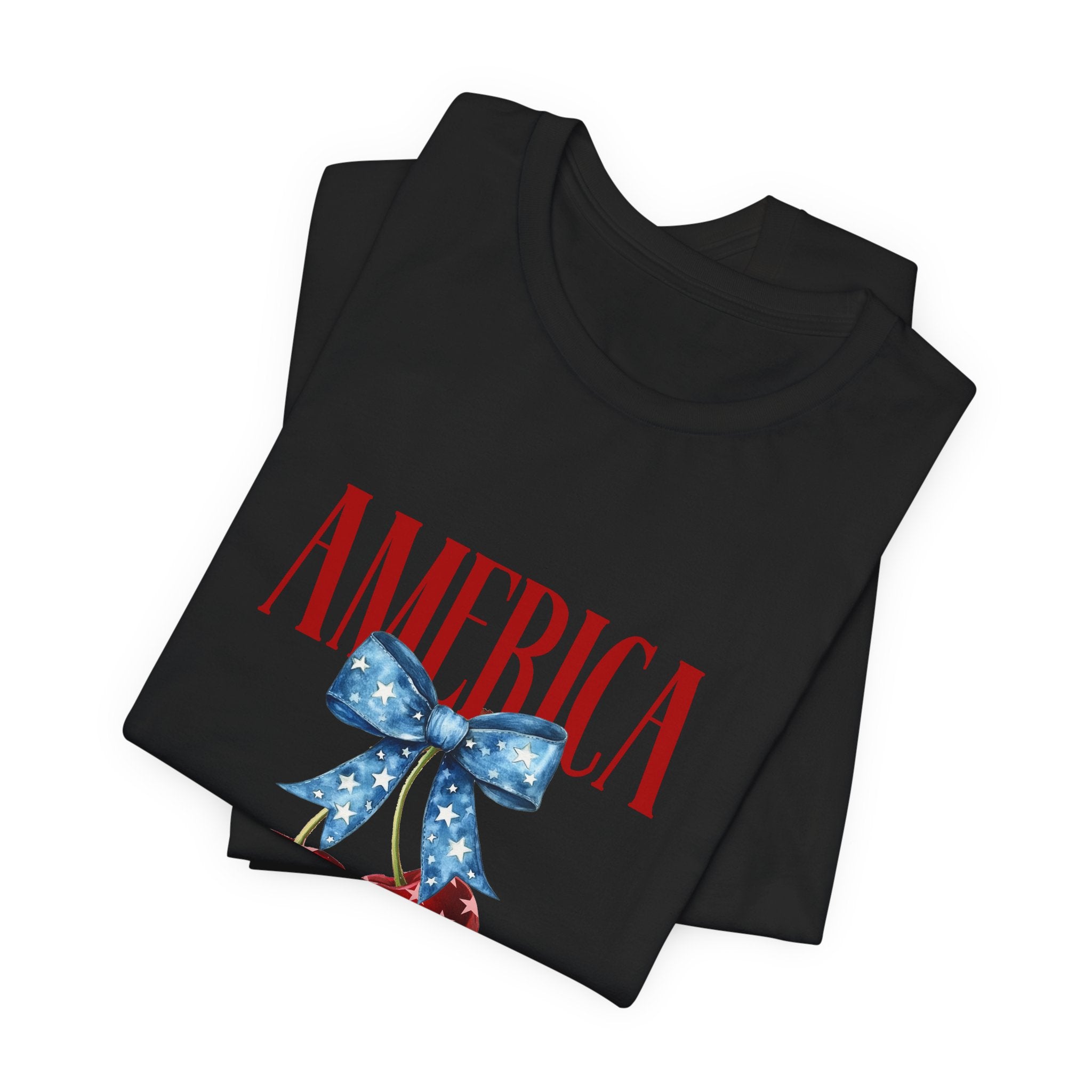 America Cherry Graphic Tee – Patriotic 4th of July Shirt