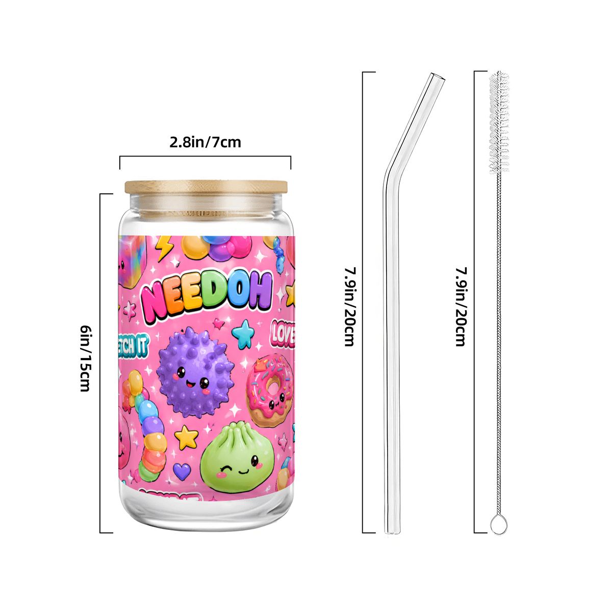 Glass Tumbler with Straw  Bamboo Lid  (16oz) Needoh backpack 2