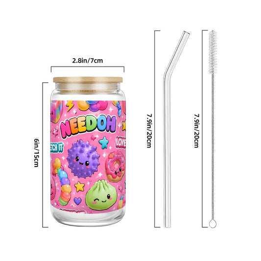 Glass Tumbler with Straw  Bamboo Lid  (16oz) Needoh backpack 2